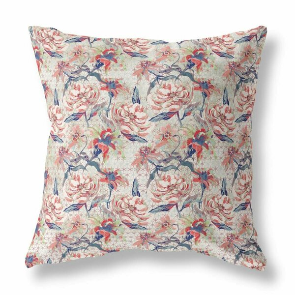 Palacedesigns 16 in. Roses Indoor & Outdoor Throw Pillow Red Light Green & Indigo PA3093856